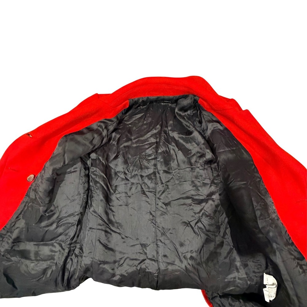 Zara Red Double Breasted Wool Blend Pea Coat Vibrant Winter Jacket | Size M - Picture 8 of 12